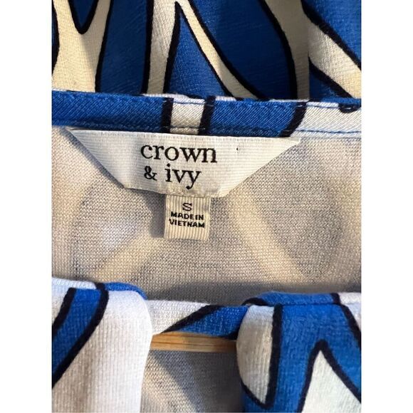 Crown & Ivy Women’s Size Small Shift Dress Royal Blue Geometric Print 3/4 Sleeve - Picture 6 of 7